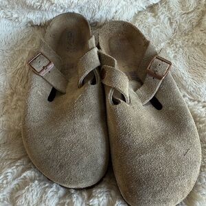 Birkenstock Tan Suede Slip-On Clogs